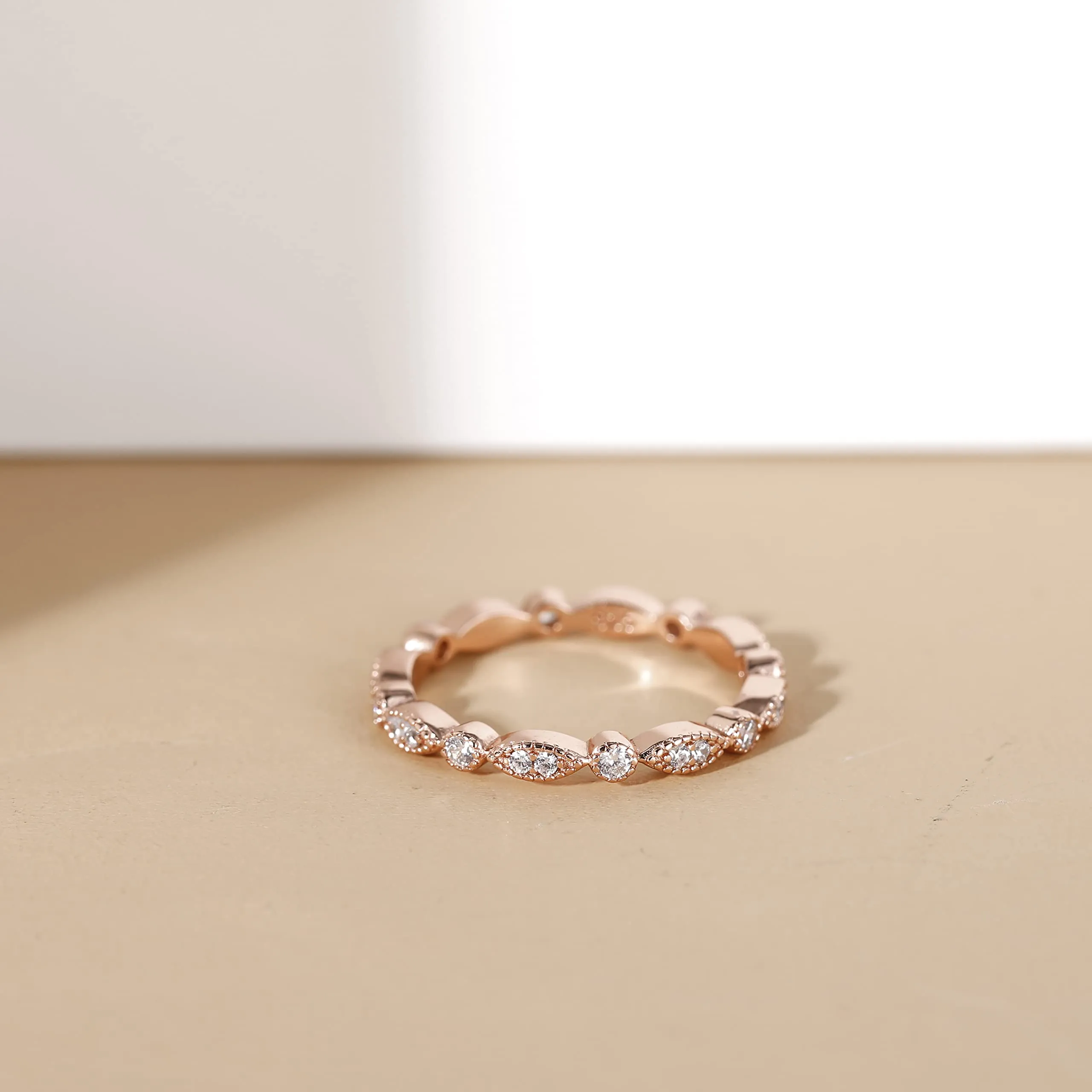 Marquise Round Milgrain Stackable Ring