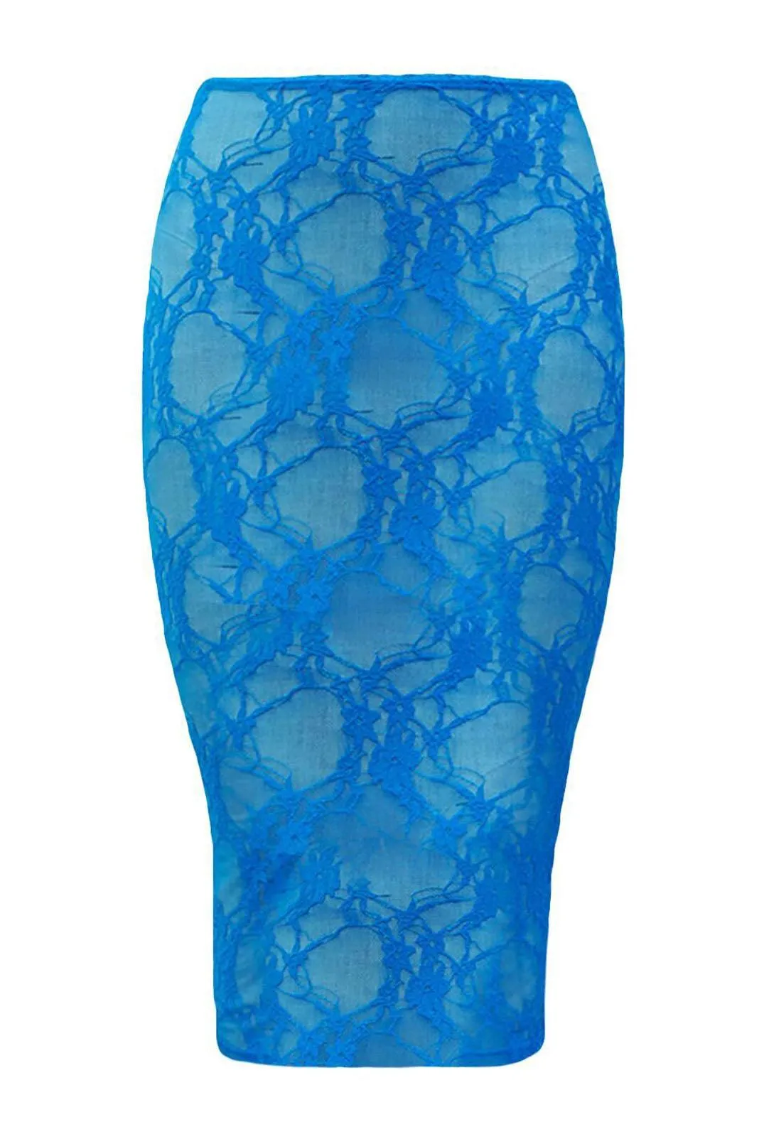 Pammy Lee Azure Blue Low Rise Lace Midi Skirt