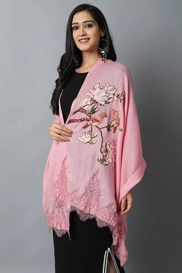 Pink Bird Pashmina-Cashmere Stole