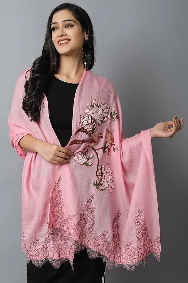 Pink Bird Pashmina-Cashmere Stole