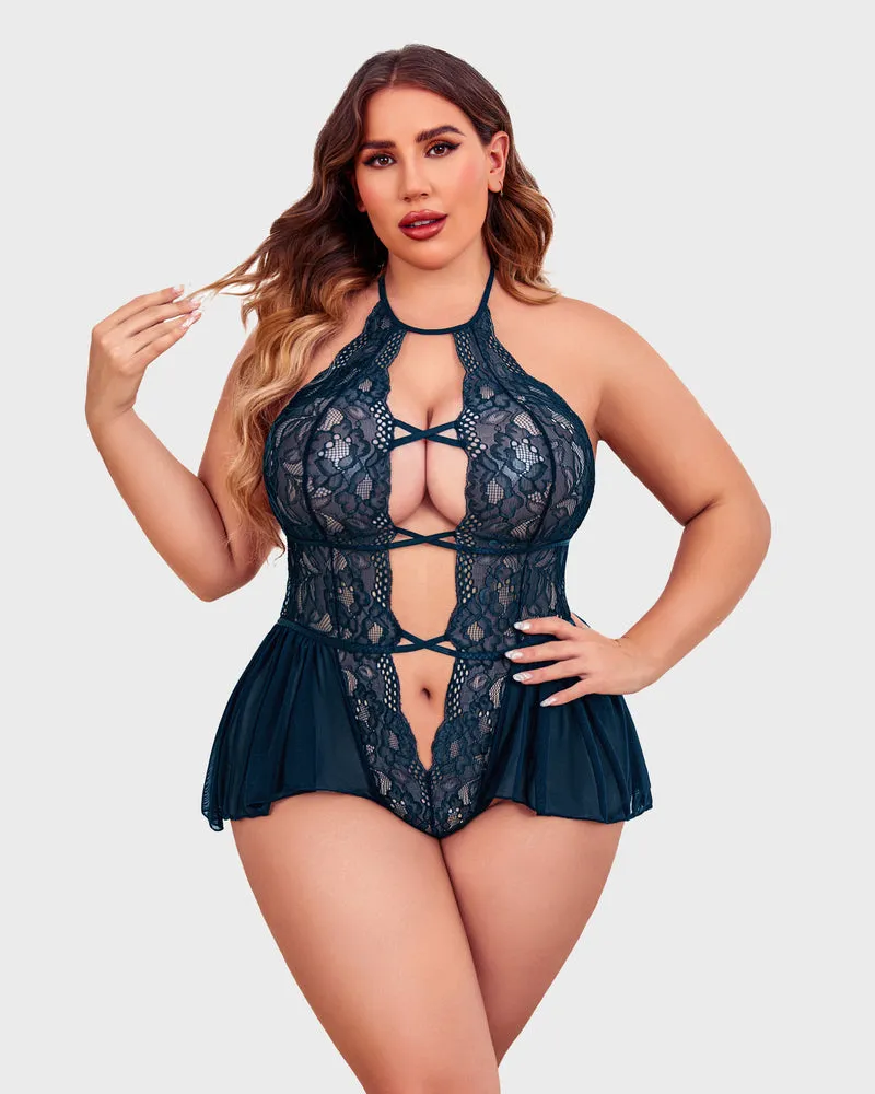 Plus Size Deep V Lace Bodysuit Teddy