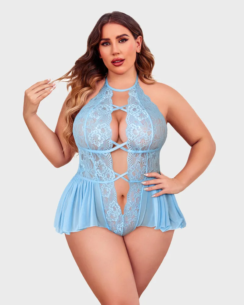 Plus Size Deep V Lace Bodysuit Teddy