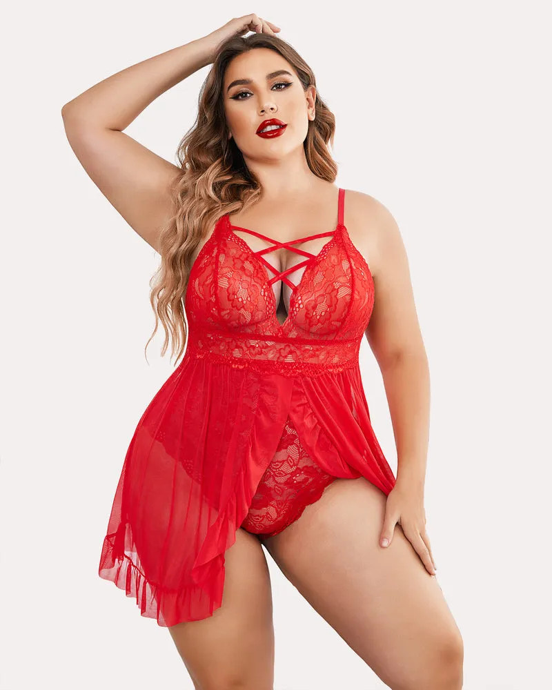 Plus Size Floral Print Snap Crotch Babydoll