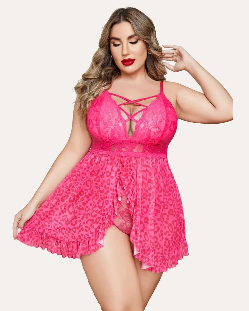 Plus Size Floral Print Snap Crotch Babydoll