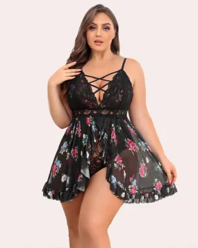 Plus Size Floral Print Snap Crotch Babydoll