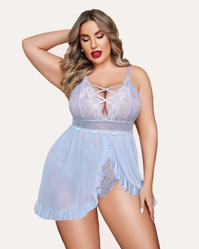 Plus Size Floral Print Snap Crotch Babydoll