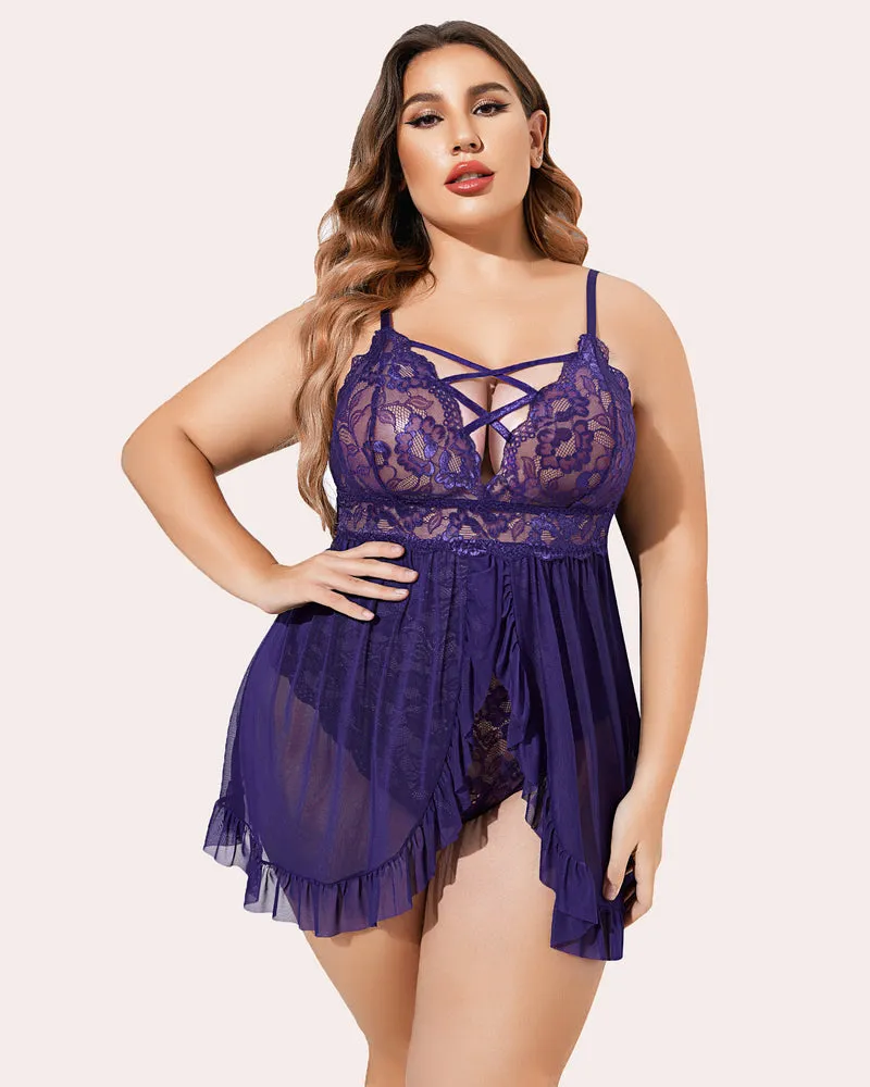 Plus Size Floral Print Snap Crotch Babydoll