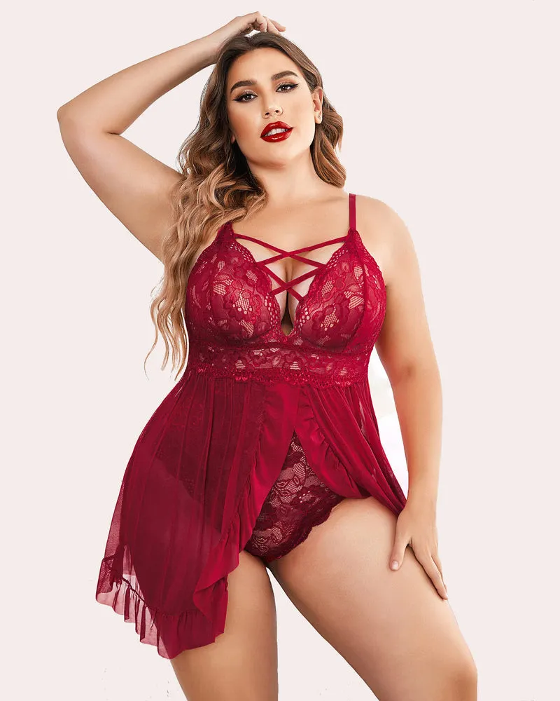 Plus Size Floral Print Snap Crotch Babydoll