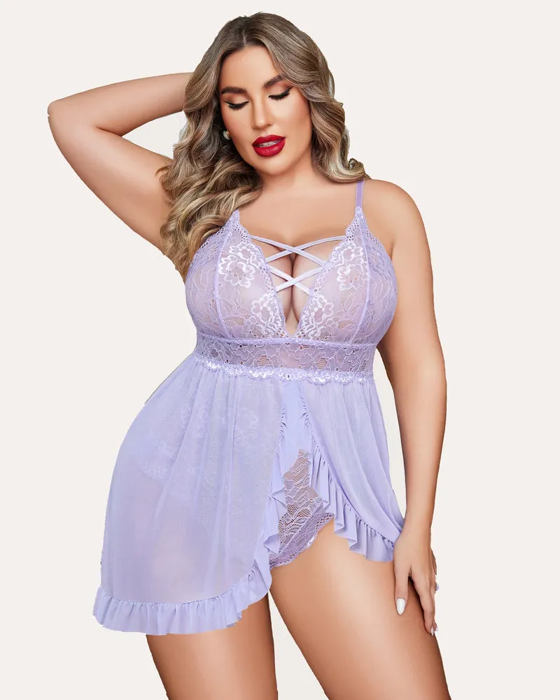 Plus Size Floral Print Snap Crotch Babydoll