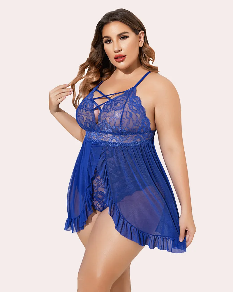 Plus Size Floral Print Snap Crotch Babydoll