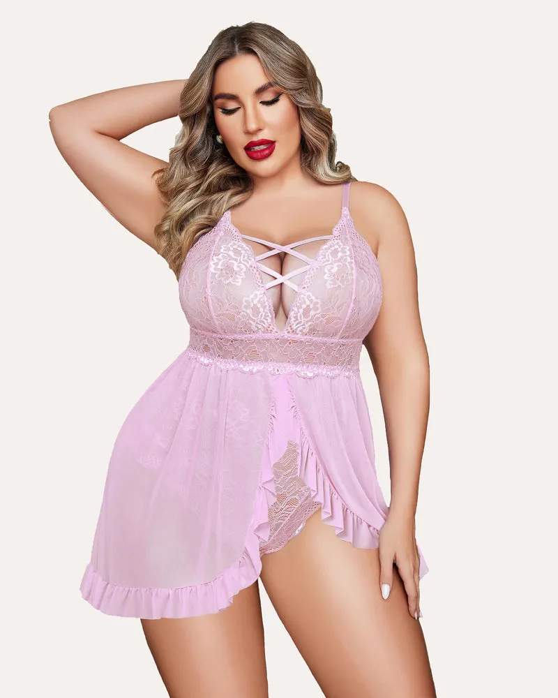 Plus Size Floral Print Snap Crotch Babydoll