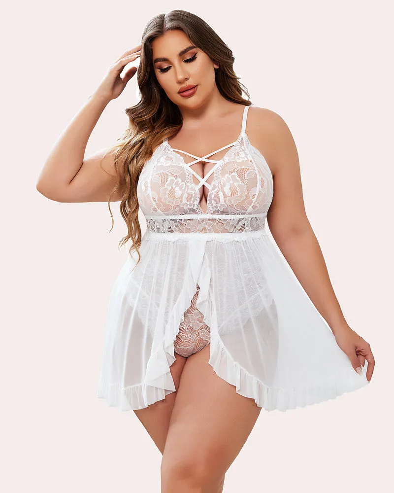 Plus Size Floral Print Snap Crotch Babydoll