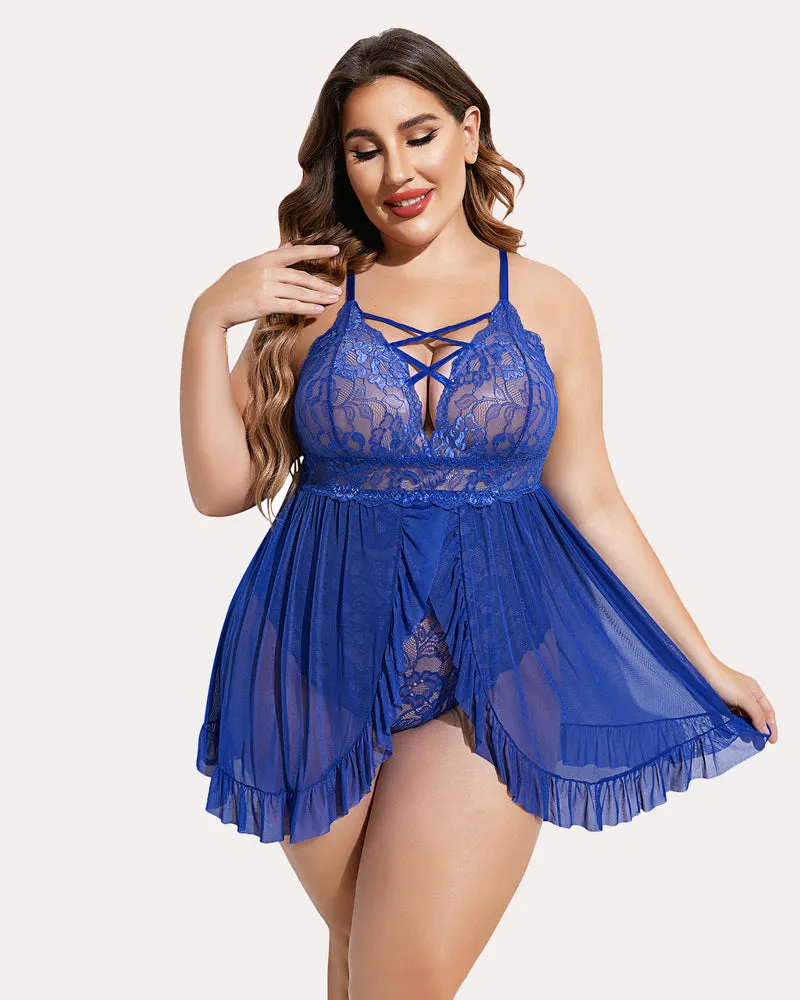 Plus Size Floral Print Snap Crotch Babydoll