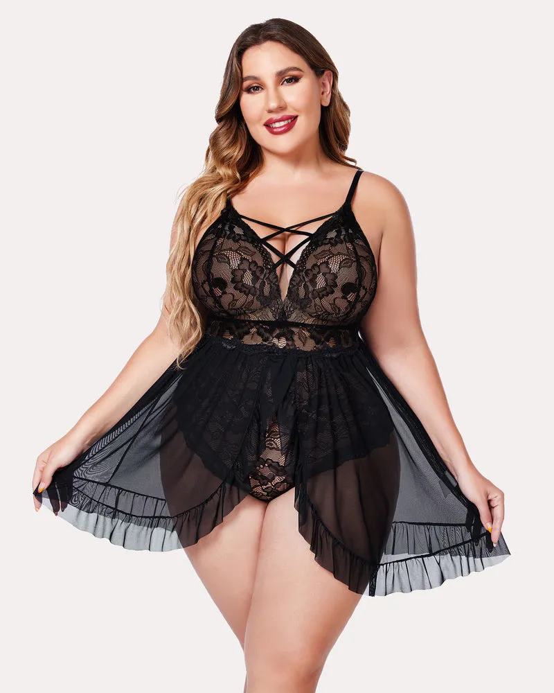 Plus Size Floral Print Snap Crotch Babydoll