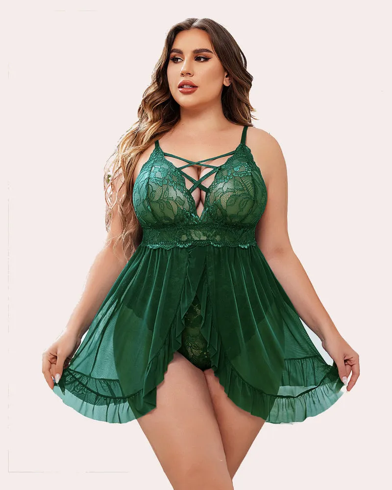 Plus Size Floral Print Snap Crotch Babydoll