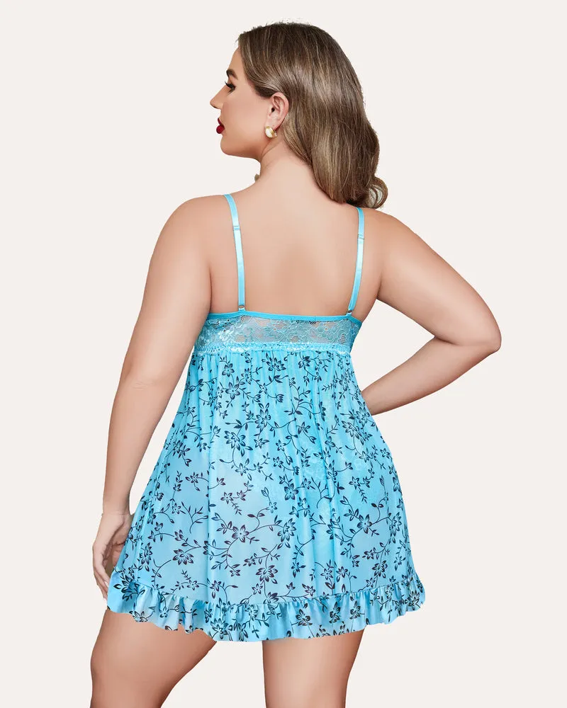 Plus Size Floral Print Snap Crotch Babydoll