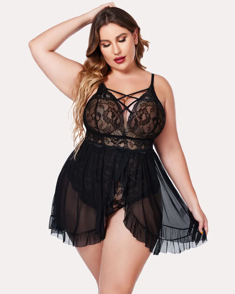 Plus Size Floral Print Snap Crotch Babydoll