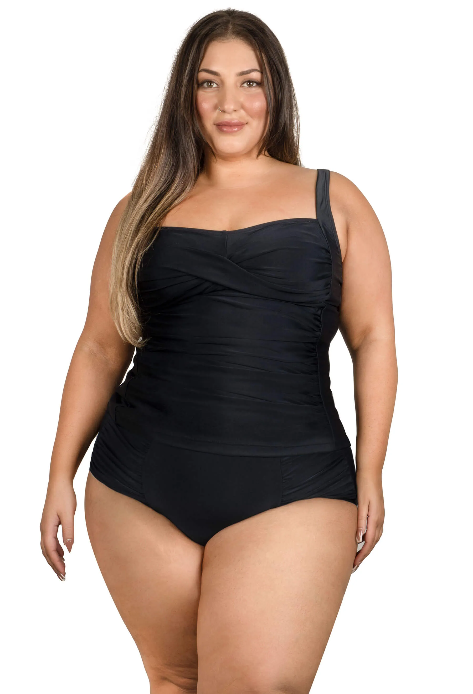 Plus Size Shaping High Waisted Brief and Tankini Swimsuit Set