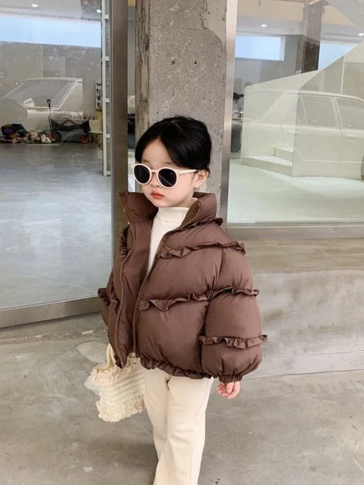 Ruffled Hooded Puffer Coat for Girls