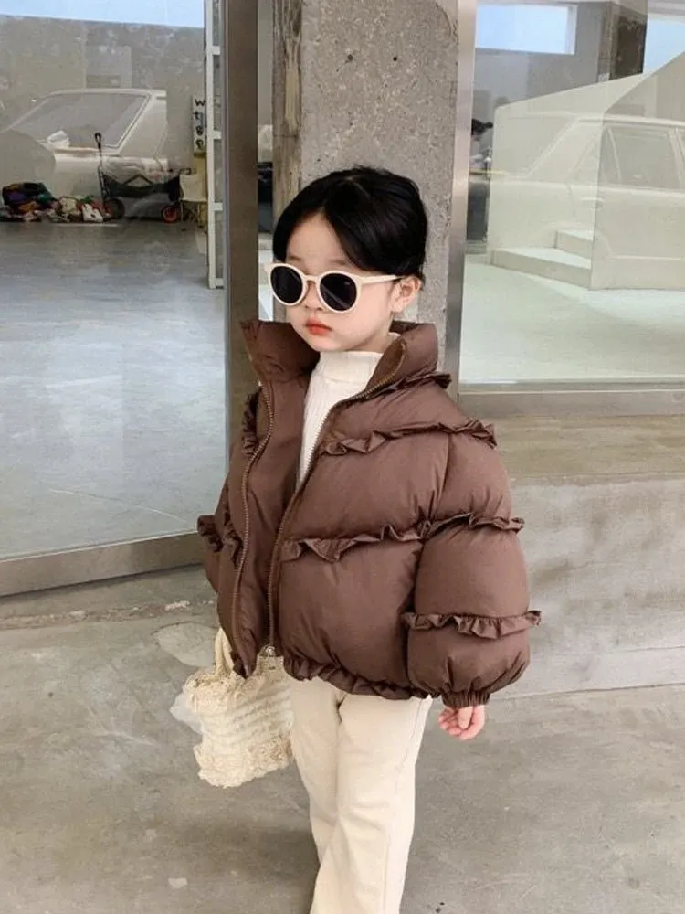 Ruffled Hooded Puffer Coat for Girls