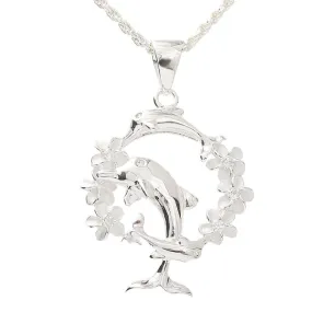 Sterling Silver 6 Plumeria with CZ and 3 Dolphin Pendant (Chain Sold Separately)