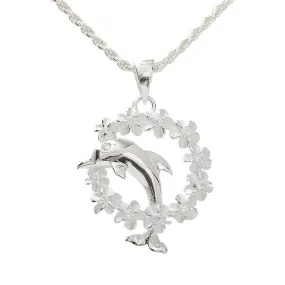 Sterling Silver Dolphin and Plumeria Lei with CZ Pendant (Chain Sold Separately)