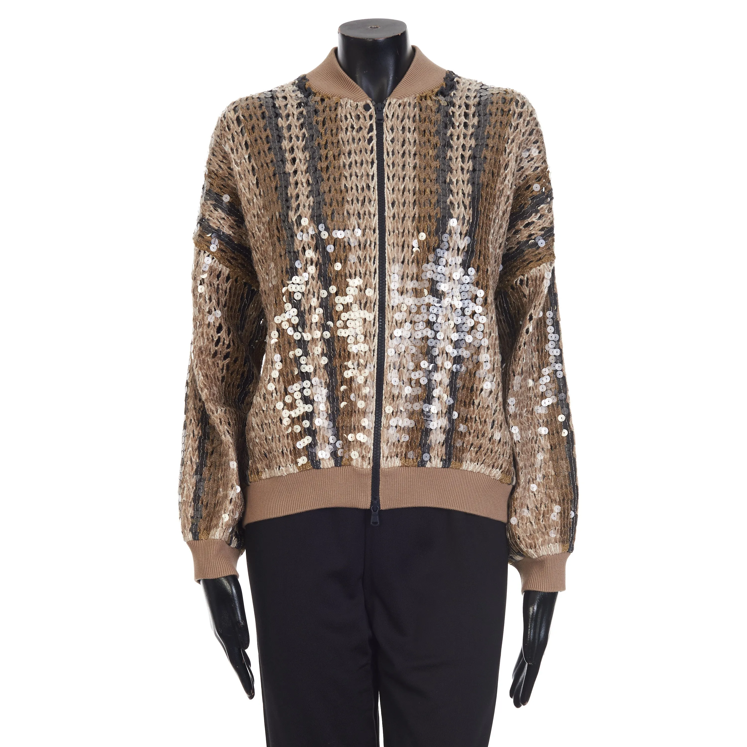 Stripe Embroidery Bomber Jacket - Jute & Cotton