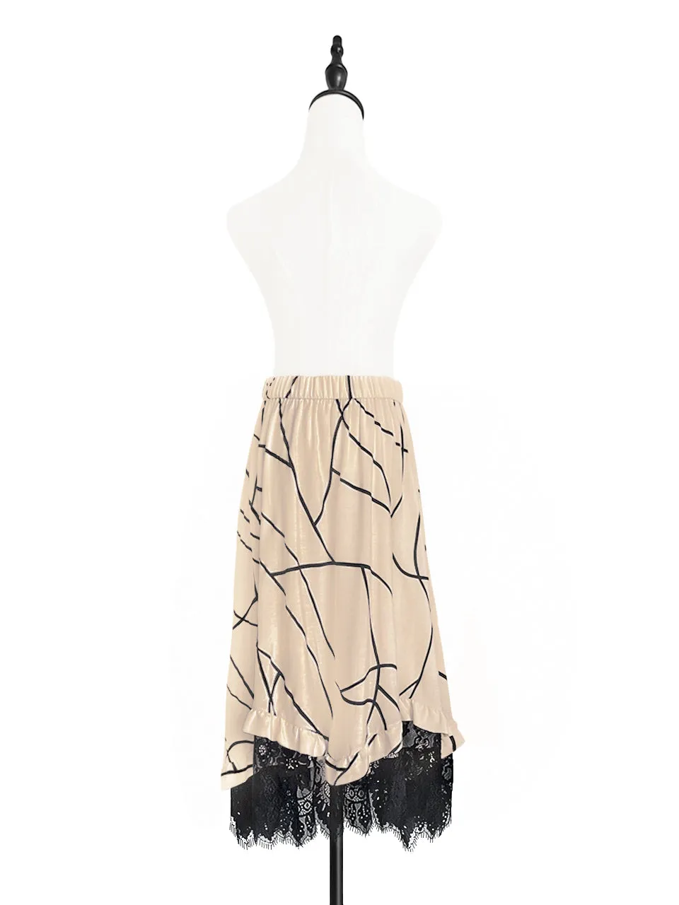 Surprise Sale! Print Asymmetric Lace Trim Flowy Midi-Skirt