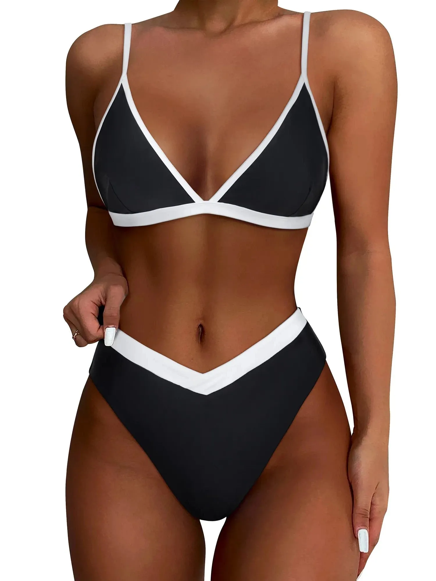 SUUKSESS Women Triangle High Cut Bikini Sets Sexy High Waisted 2 Piece Swimsuit