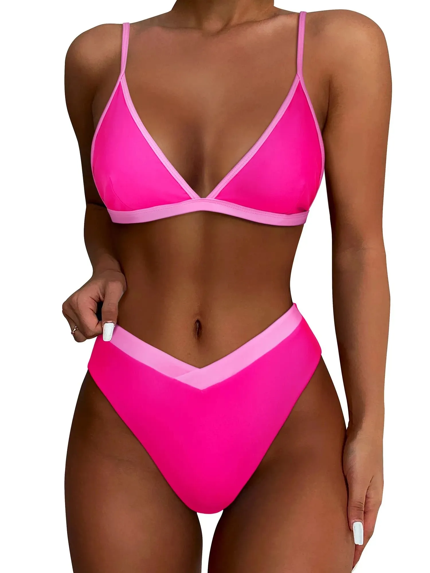 SUUKSESS Women Triangle High Cut Bikini Sets Sexy High Waisted 2 Piece Swimsuit