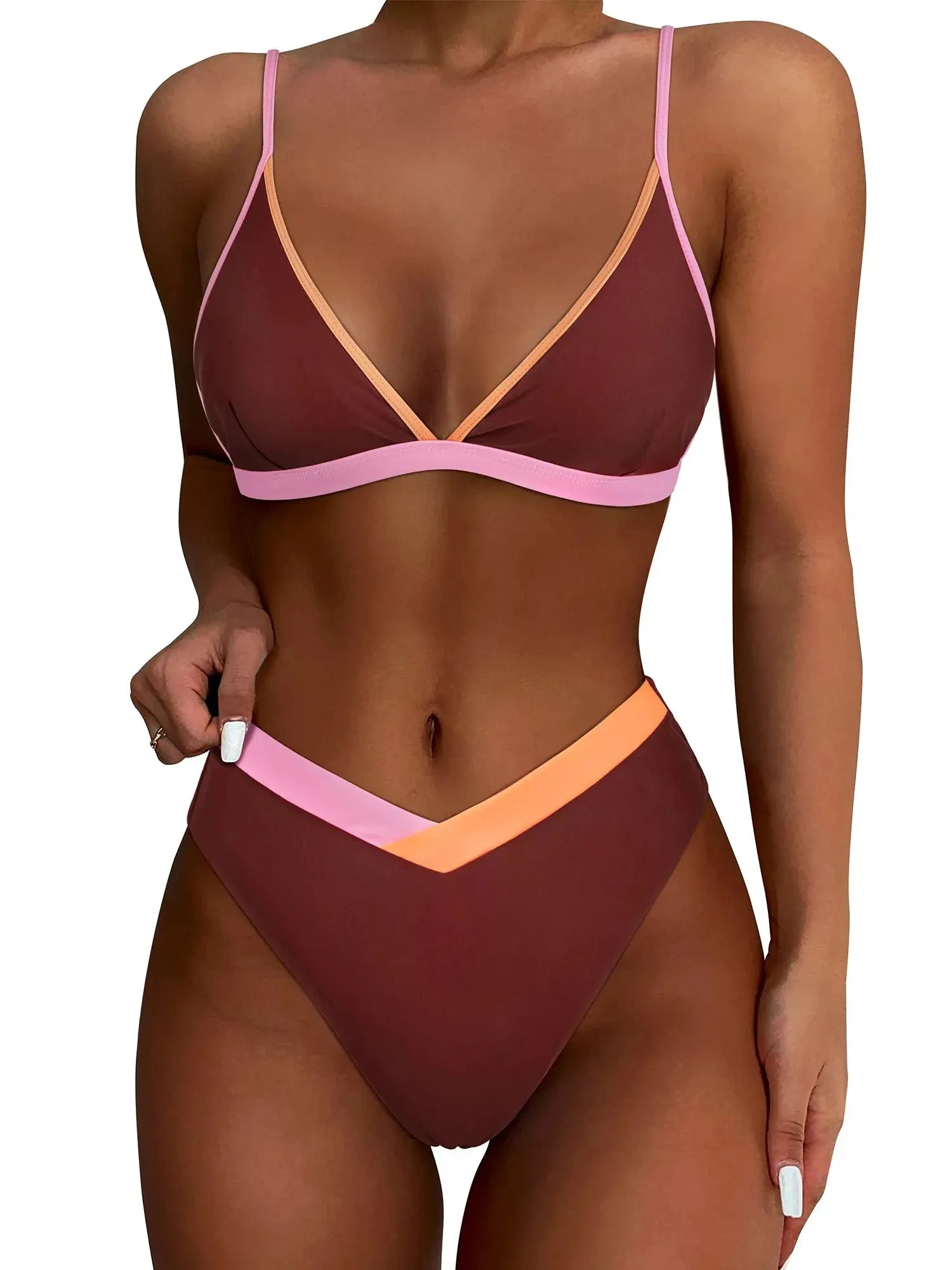 SUUKSESS Women Triangle High Cut Bikini Sets Sexy High Waisted 2 Piece Swimsuit