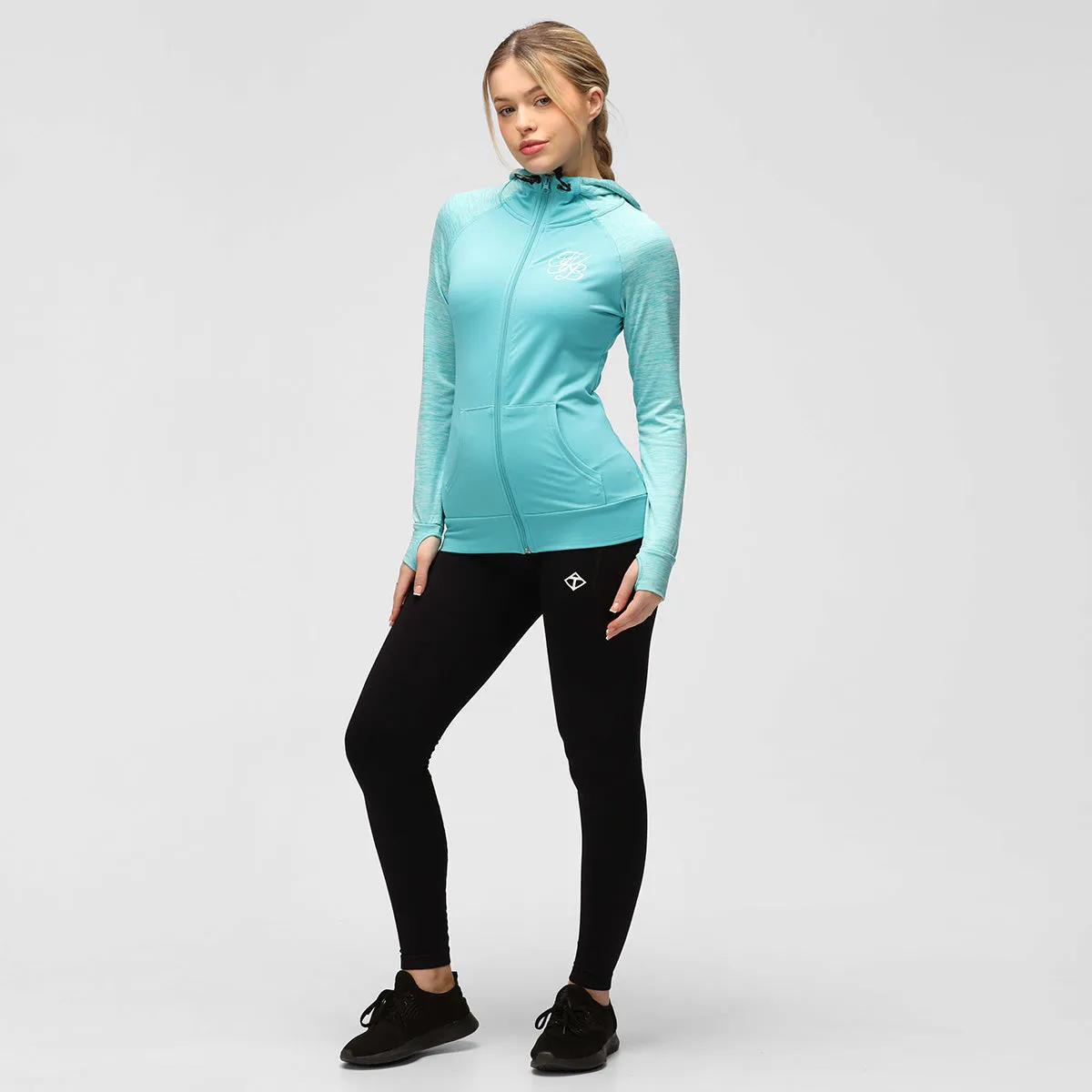 TKB Ladies Turquoise Melange Zipped Hoodie