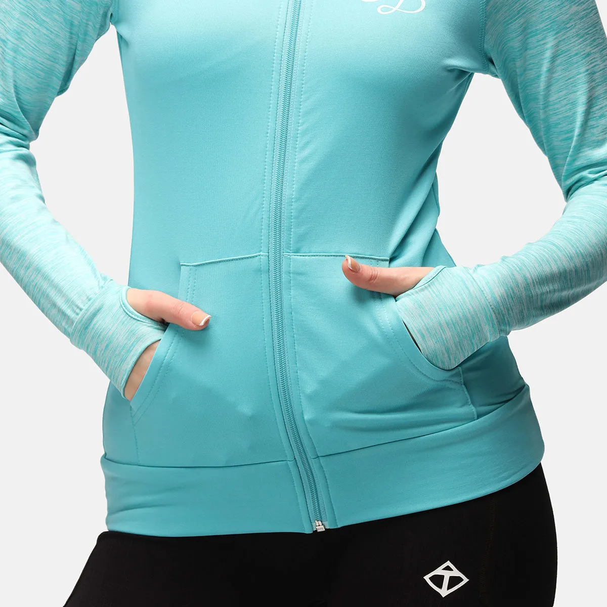 TKB Ladies Turquoise Melange Zipped Hoodie