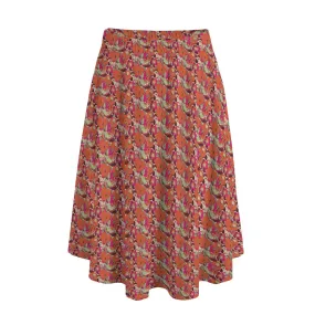 Vampire Art Edgy Trendsetter Maxi Skirt With Pockets - Vintage Sixties Surf Flowers in Orange