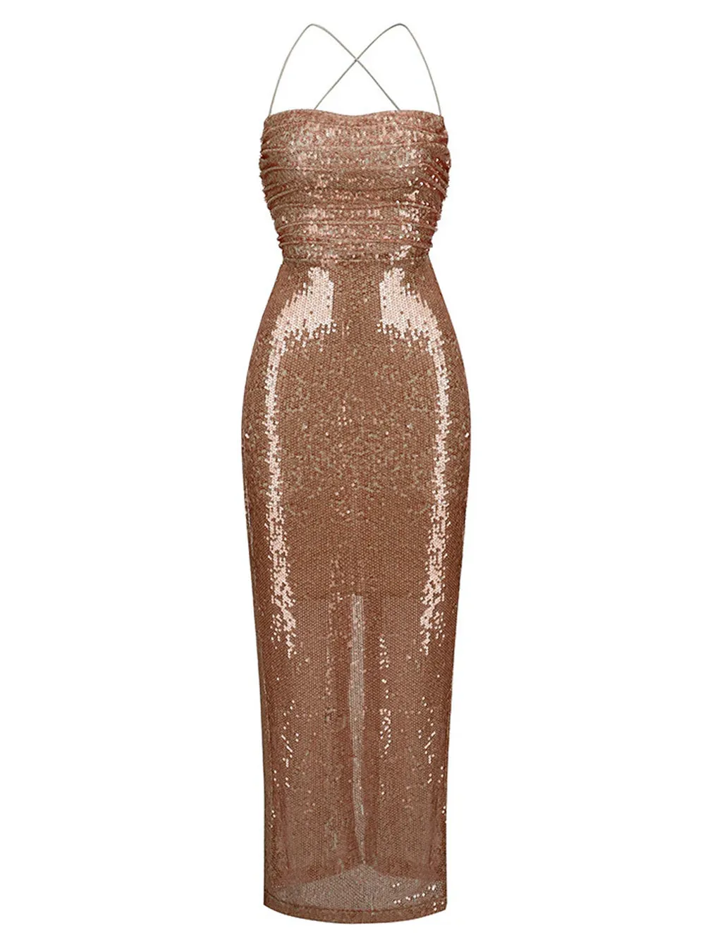 VESSAI Sequins Maxi Dress in Brown