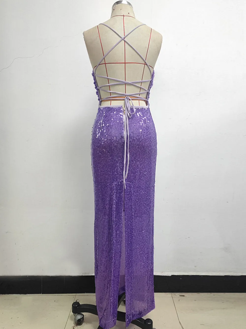 VESSAI Sequins Maxi Dress in Purple