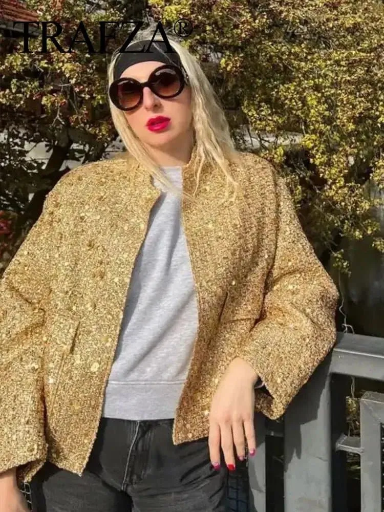 Vintage Sequin Coat - Sparkling Sequin Embellished Jacket for Women | Elegant Streetwear Style