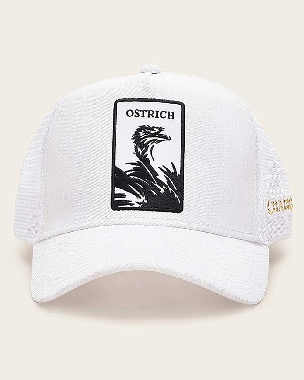 White ostrich patch cap