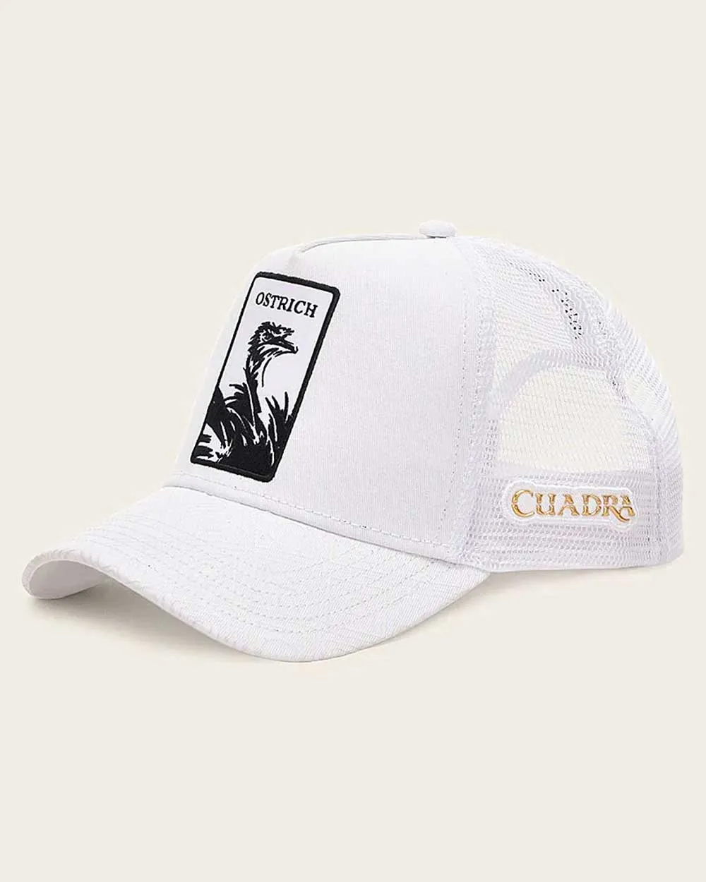 White ostrich patch cap