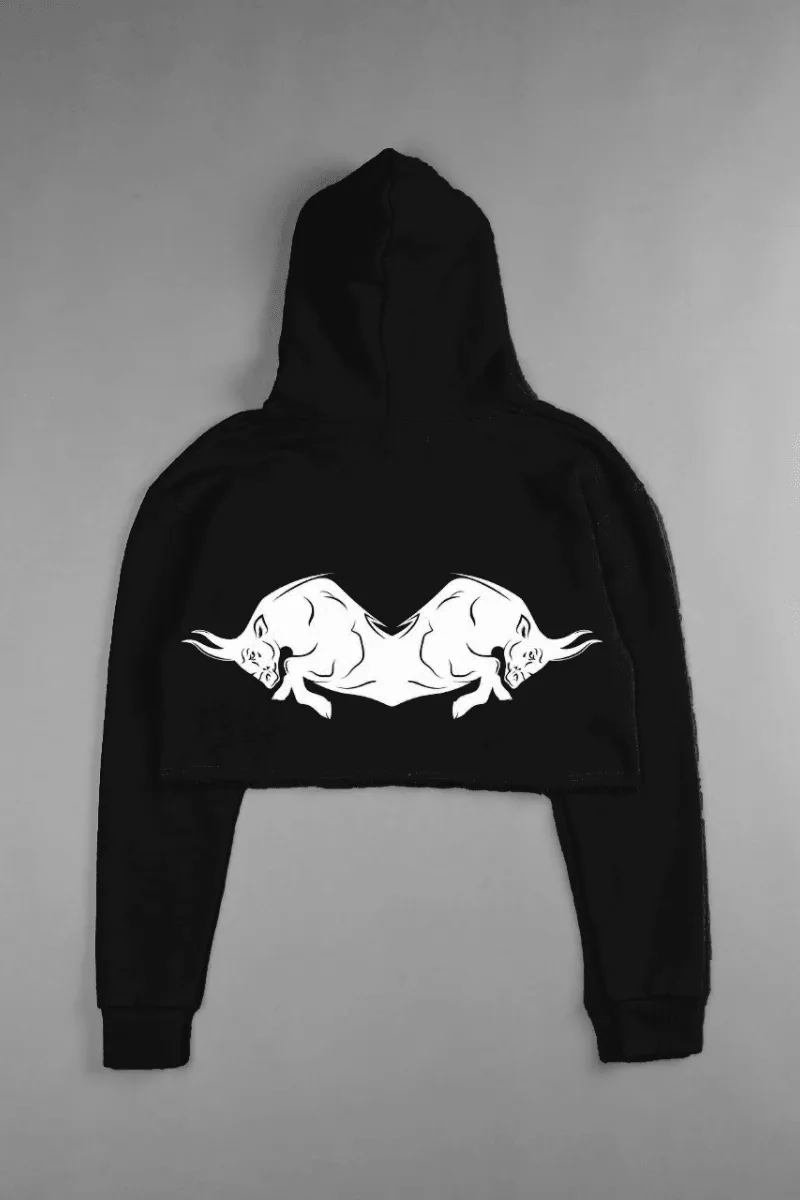 WILD BULL (CROPPED) HOODIE IN BLACK