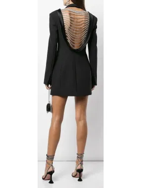 Women’s Backless Draped Crystal Blazer Dress